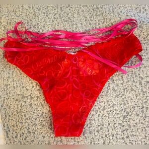 NWT, Savage X Fenty Bite Me Ribbon Writing Lace Brazilian with Removable Tie 2X
